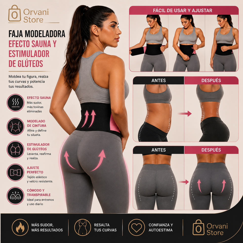 Combo de Faja con Efecto Sauna y Estimulador Muscular EMS para Glúteos.