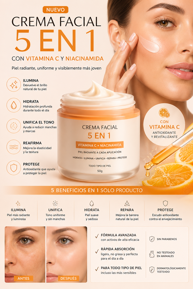 Crema Facial Iluminadora 5 en 1 con Vitamina C y Niacinamida